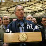 Mayor Bloomberg, wearing a Yankee jacket, in 2008